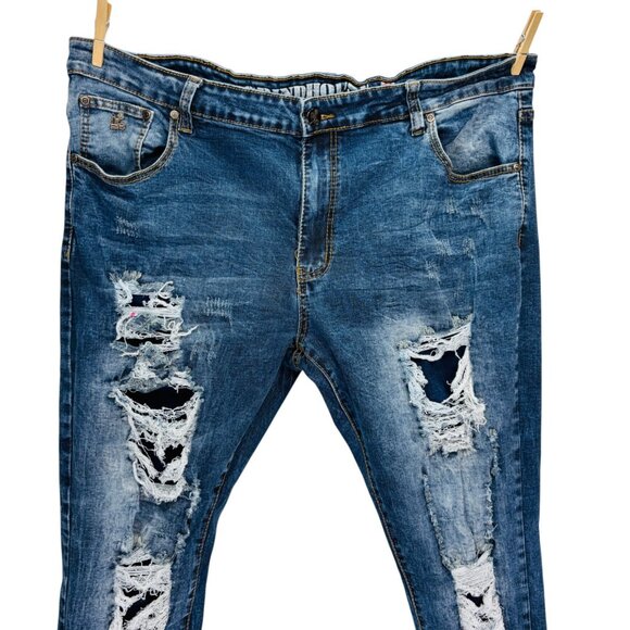 Grindhouse Mens Distressed Denim Jeans Slim Fit Dark Wash Stretch Size 44x32 - Picture 4 of 11